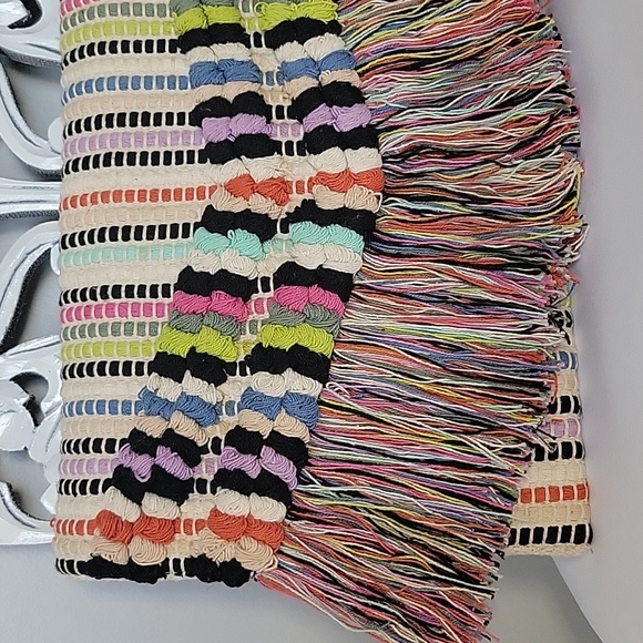 Stella & Dot Taj Bohemian Multicolored Striped Fringe Clutch - Picture 3 of 14